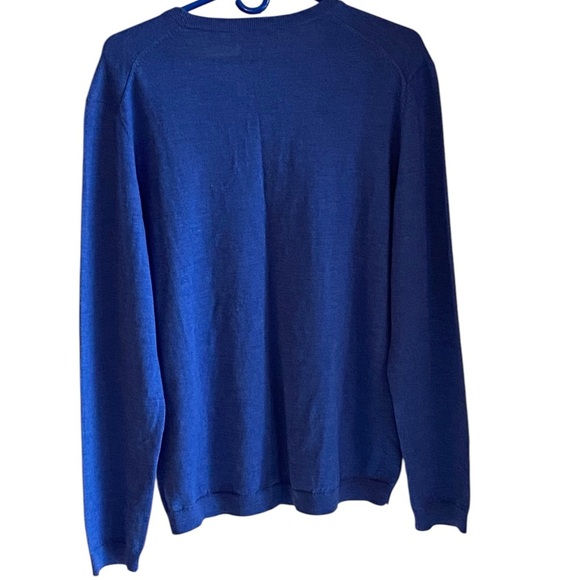 Calvin Klein Blue Extra Fine Merino Wool V-neck Sweater Fall Winter classic - Picture 2 of 5